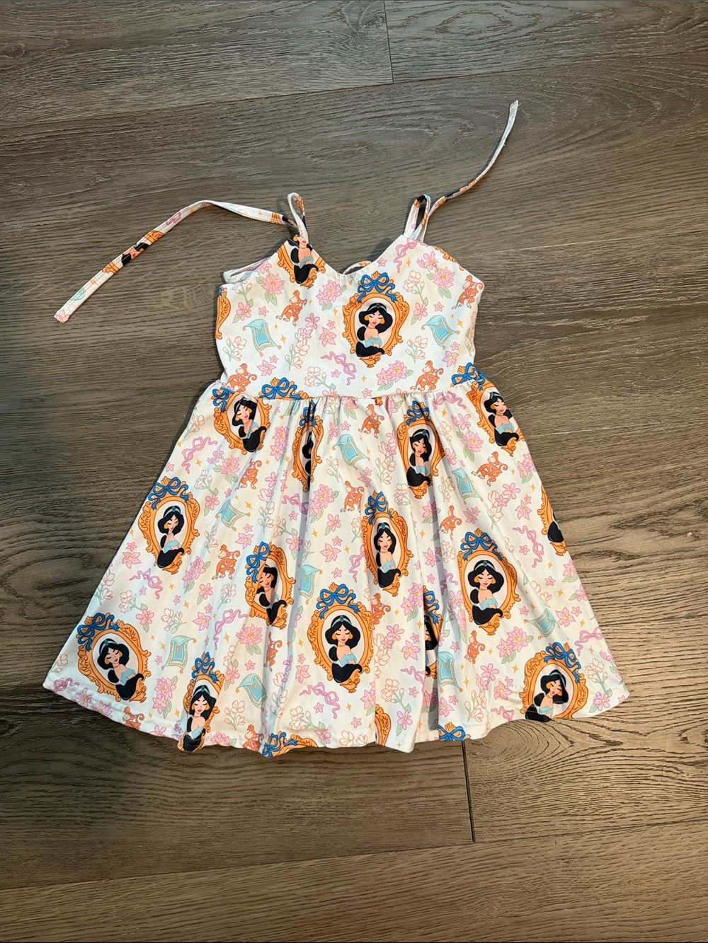 Sweet Pea Customs White Princess Portrait Sundress with Blue & Orange Accents